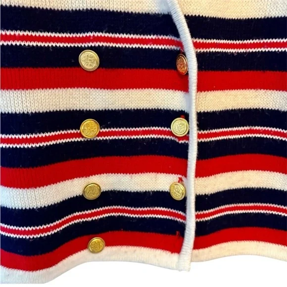 Vintage 1960s Multi Color Stripe Ribbed Double Knit Cardigan Sweater size Large - Picture 6 of 12